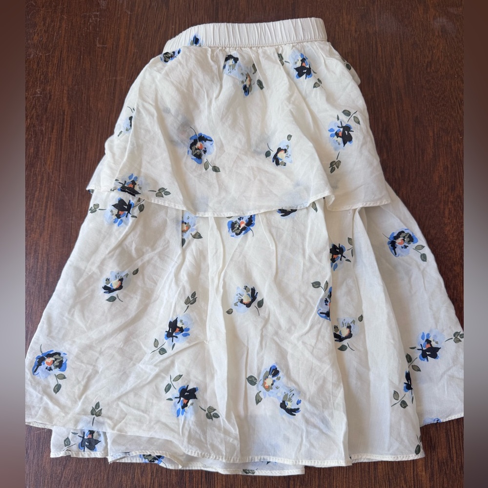 White Floral Tiered Skirt with Blue Accents